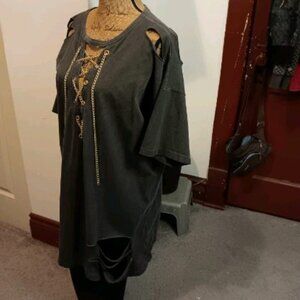 Gray Distresed tie up tunic